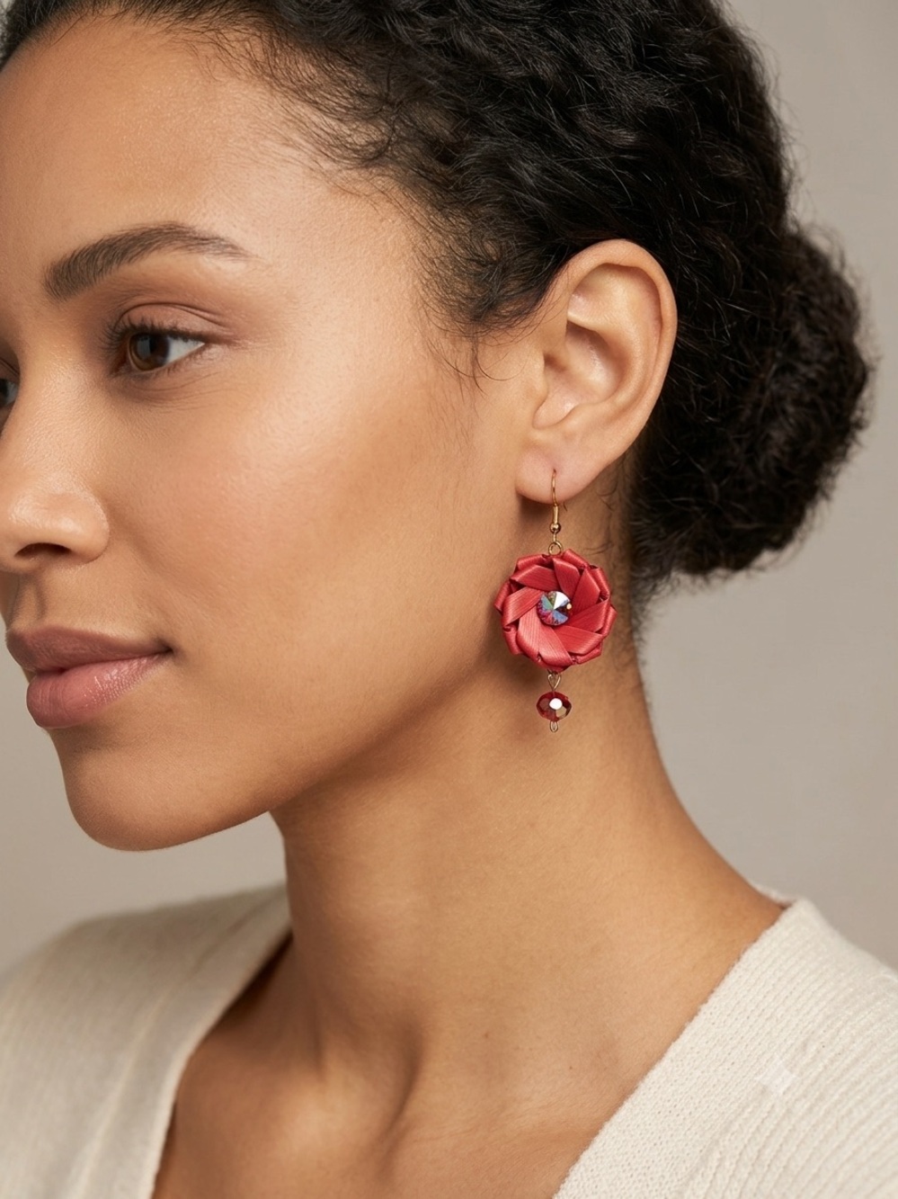 Palm Red Floral Drop Earrings - Women Jewelry From Oaxaca